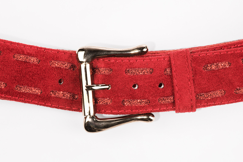 Cardinal red women's dress belt, matching pumps and bags. Made to measure. Front view - Florence KOOIJMAN